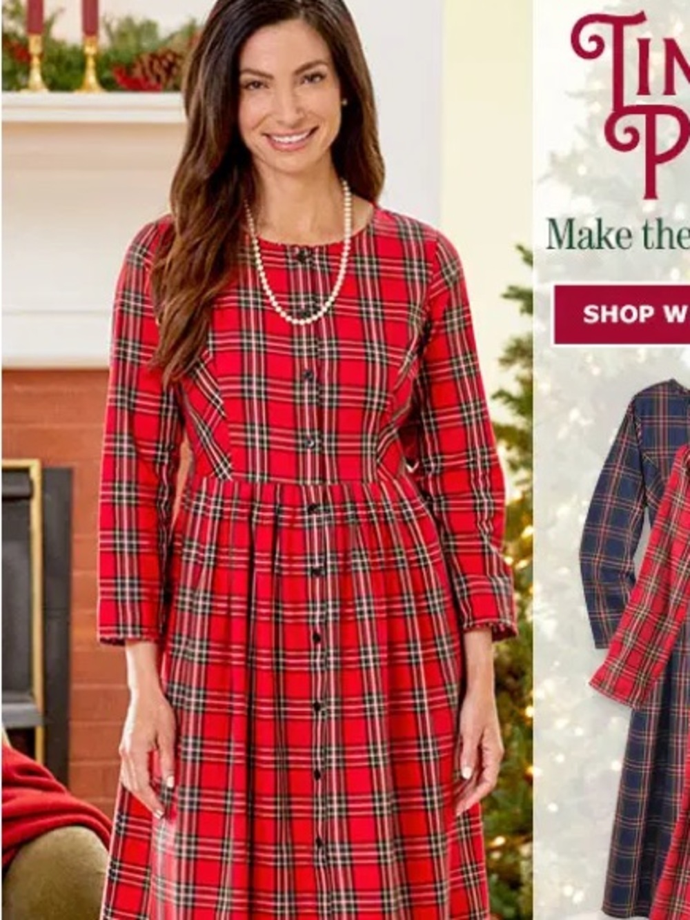 Ella Simone Tartan Plaid Festive Holiday Button Front Red Midi Shirt Dress S